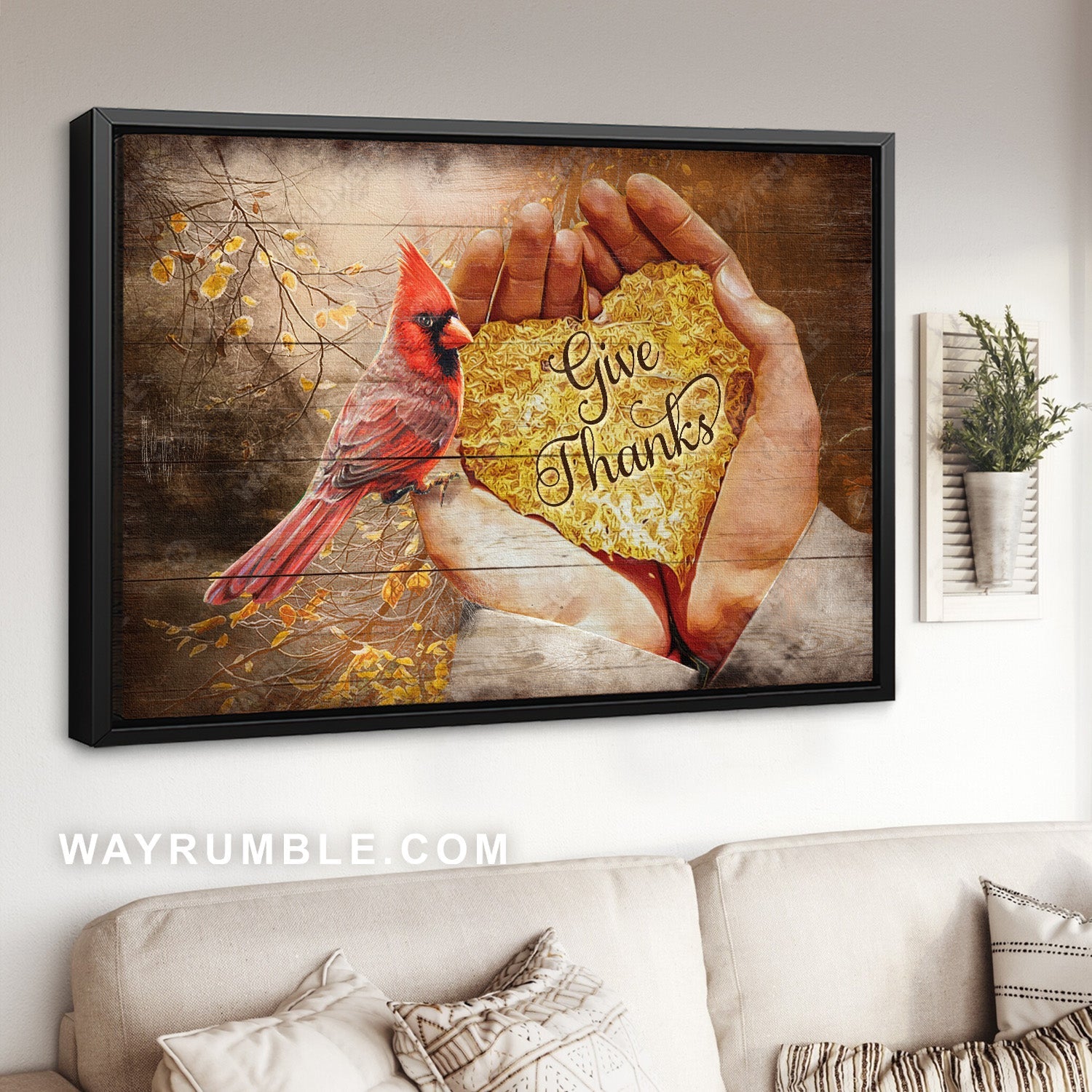 Golden heart, Red cardinal, Jesus hand, Give thanks - Jesus Landscape Canvas Prints, Home Decor Wall Art