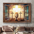Infinite halo, Jesus painting, Lion of Judah, Cross symbol - Jesus Landscape Canvas Prints, Christian Wall Art