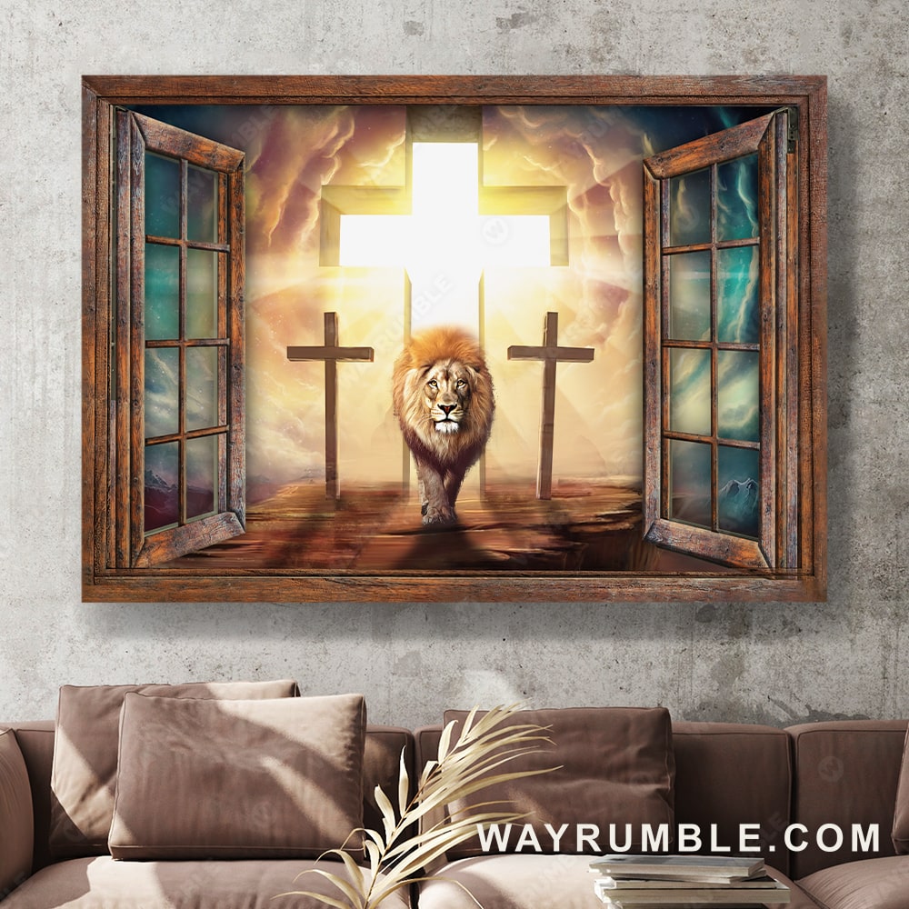 Infinite halo, Jesus painting, Lion of Judah, Cross symbol - Jesus Landscape Canvas Prints, Christian Wall Art