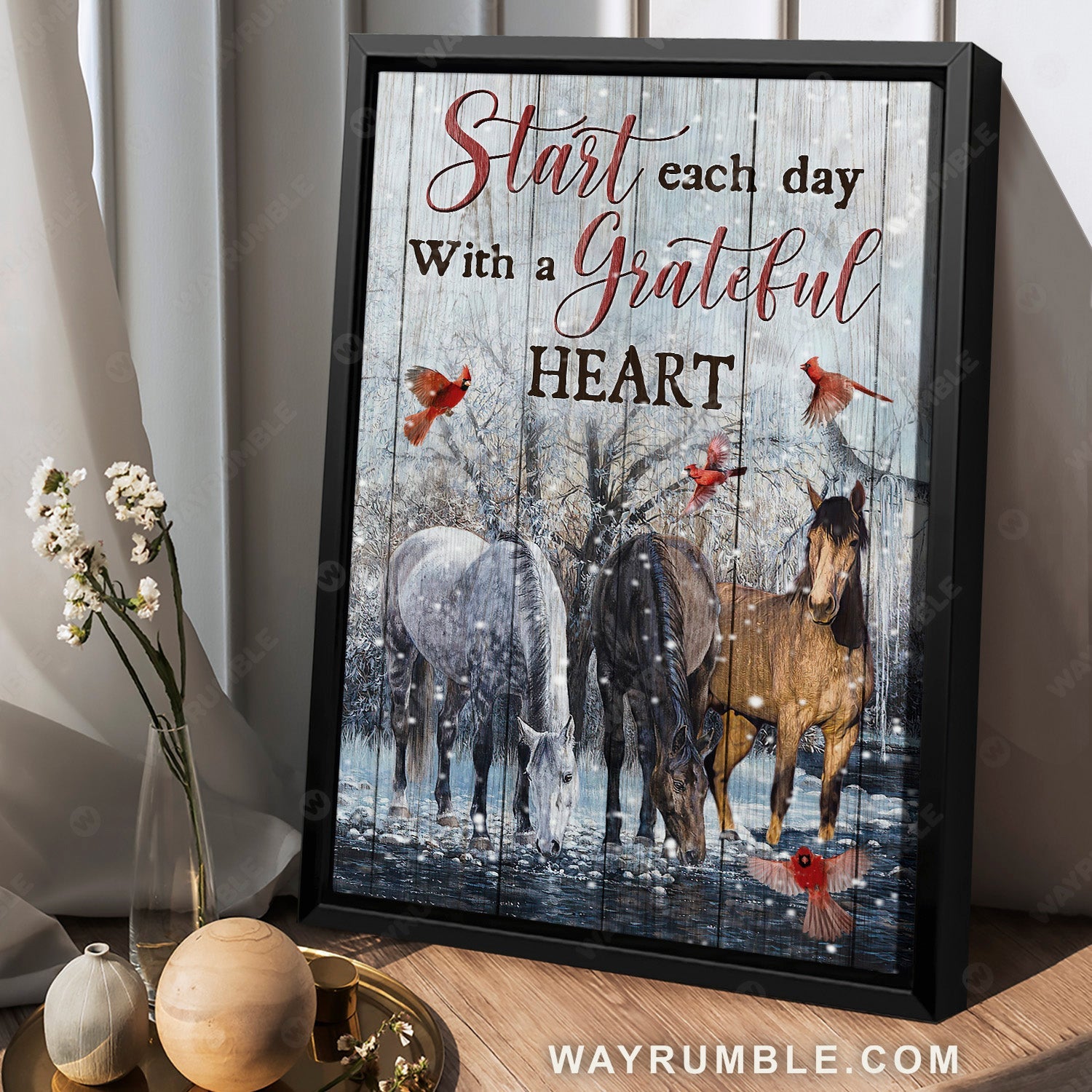 Colorful horse, Winter lake, Red cardinal, Start each day with a grateful heart - Jesus Portrait Canvas Prints, Home Decor Wall Art