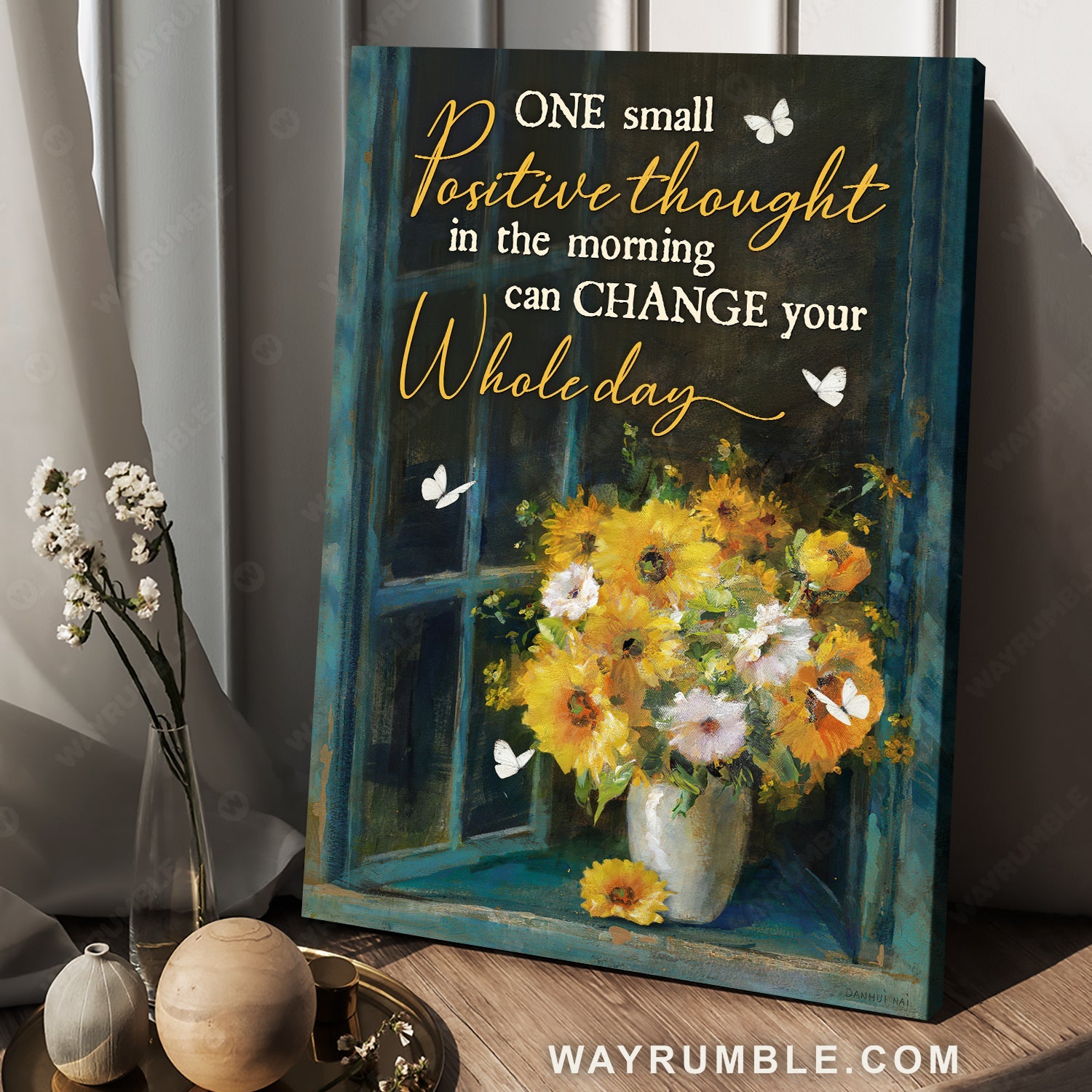 Pretty flower artwork, Vintage window, One small positive thought in the morning - Jesus Portrait Canvas Prints, Home Decor Wall Art