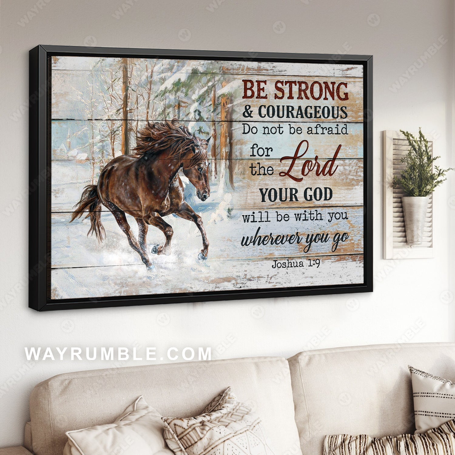 Angry horse, Winter forest, Horse painting, Be strong and courageous - Jesus Landscape Canvas Prints, Home Decor Wall Art