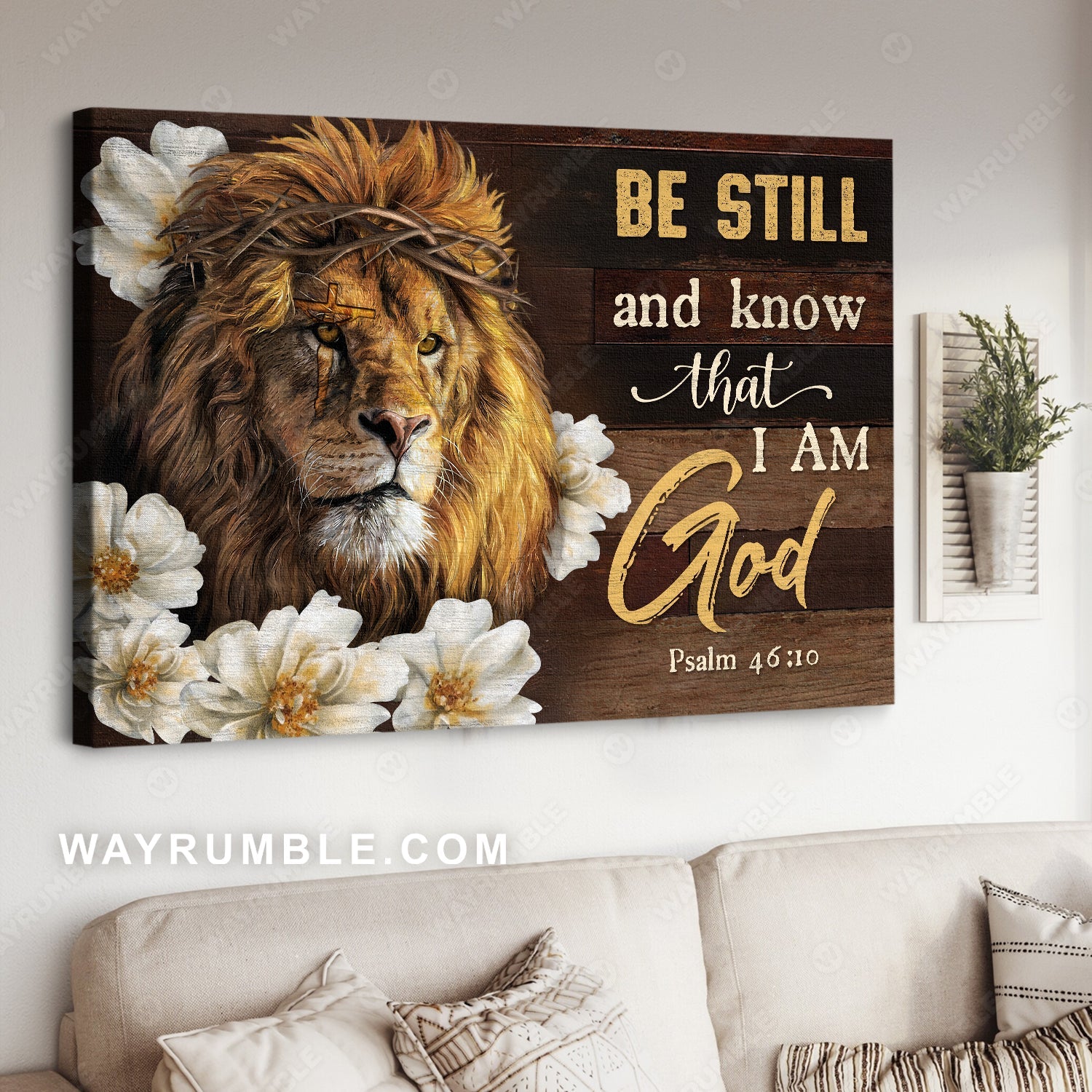 Stunning lion of Judah, Vintage flower, Be still and know that I am God - Jesus Landscape Canvas Prints, Home Decor Wall Art