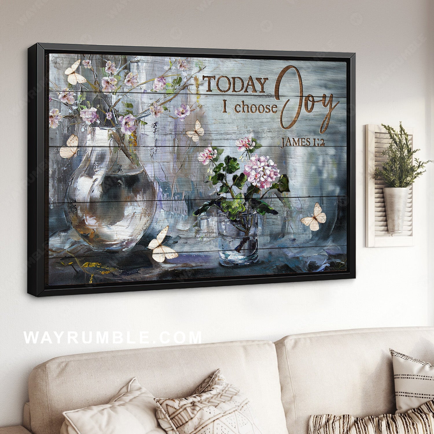 Light purple flower, Still life painting, White butterfly, Today I choose joy - Jesus Landscape Canvas Prints, Home Decor Wall Art
