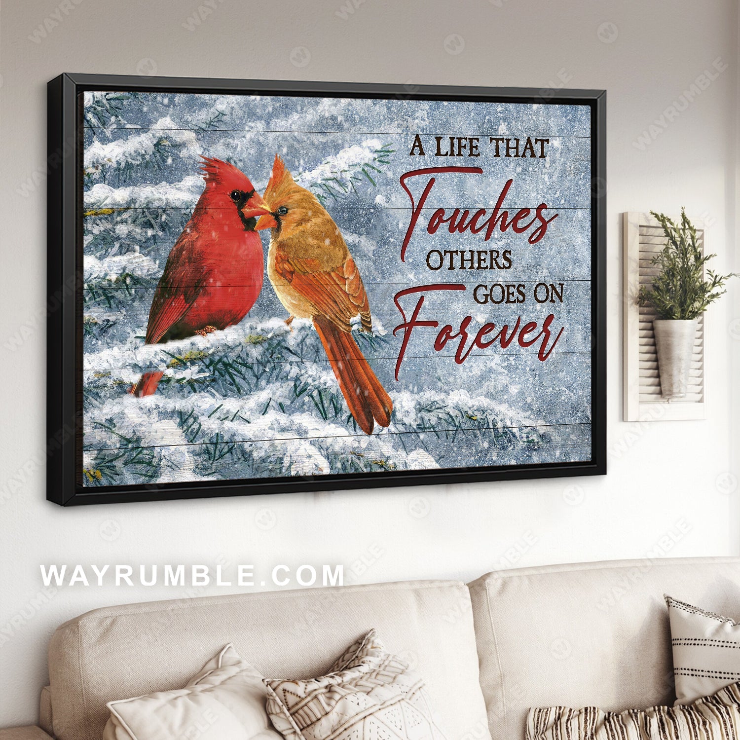Lucky cardinal, Frozen forest, A life that touches others goes on forever - Jesus Landscape Canvas Prints, Home Decor Wall Art