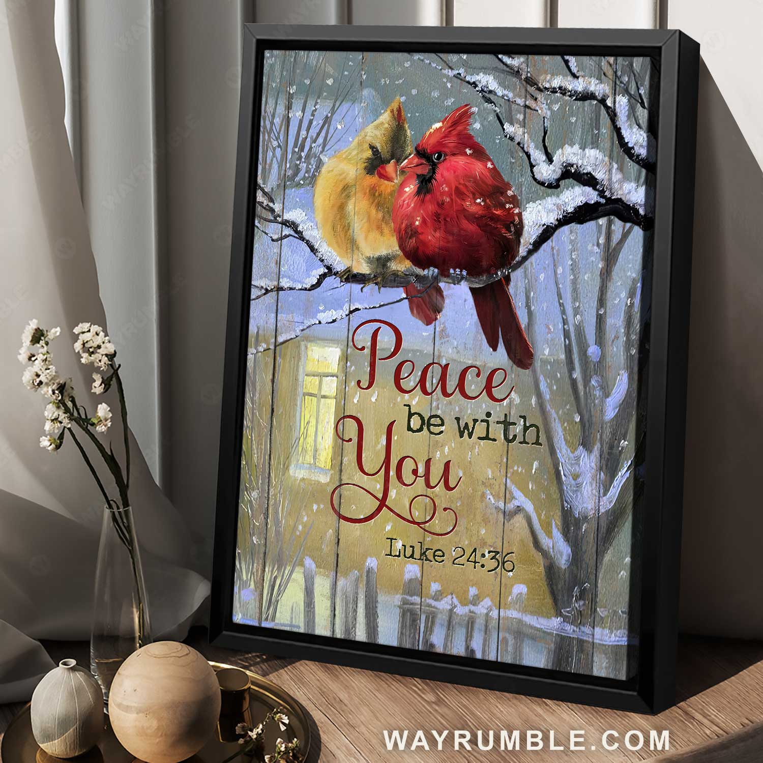 Lovely cardinal, Winter night, White snow, Peace be with you - Jesus Portrait Canvas Prints, Home Decor Wall Art