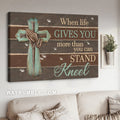 Praying hand, Wooden cross, When life gives you more than you can stand kneel - Jesus Landscape Canvas Prints, Christian Wall Art