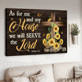 Cross symbol, Sunflower vase, Monarch butterfly, As for me and my house - Jesus Landscape Canvas Prints, Home Decor Wall Art