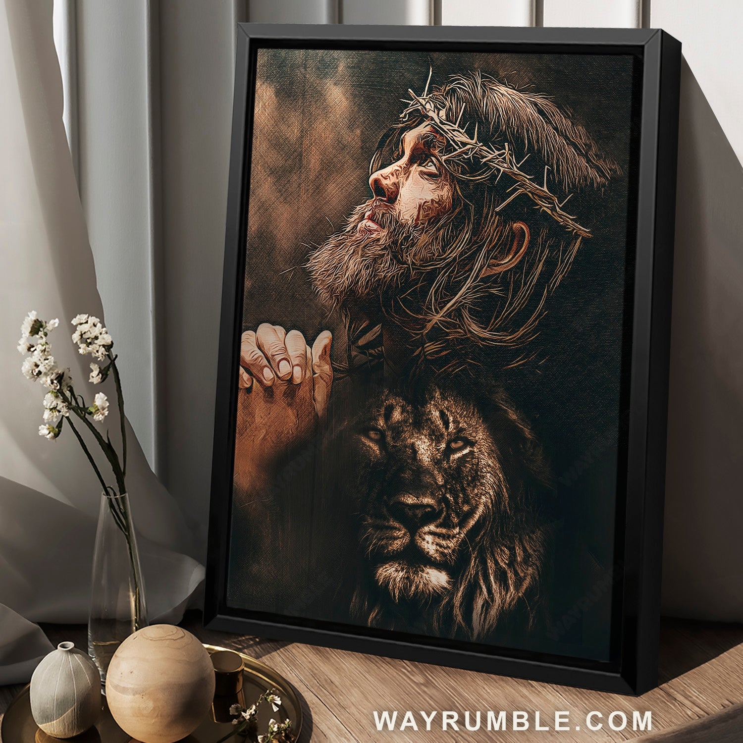 Living room artwork, Jesus painting, Lion of Judah, Crown of thorn - Jesus Portrait Canvas Prints, Home Decor Wall Art