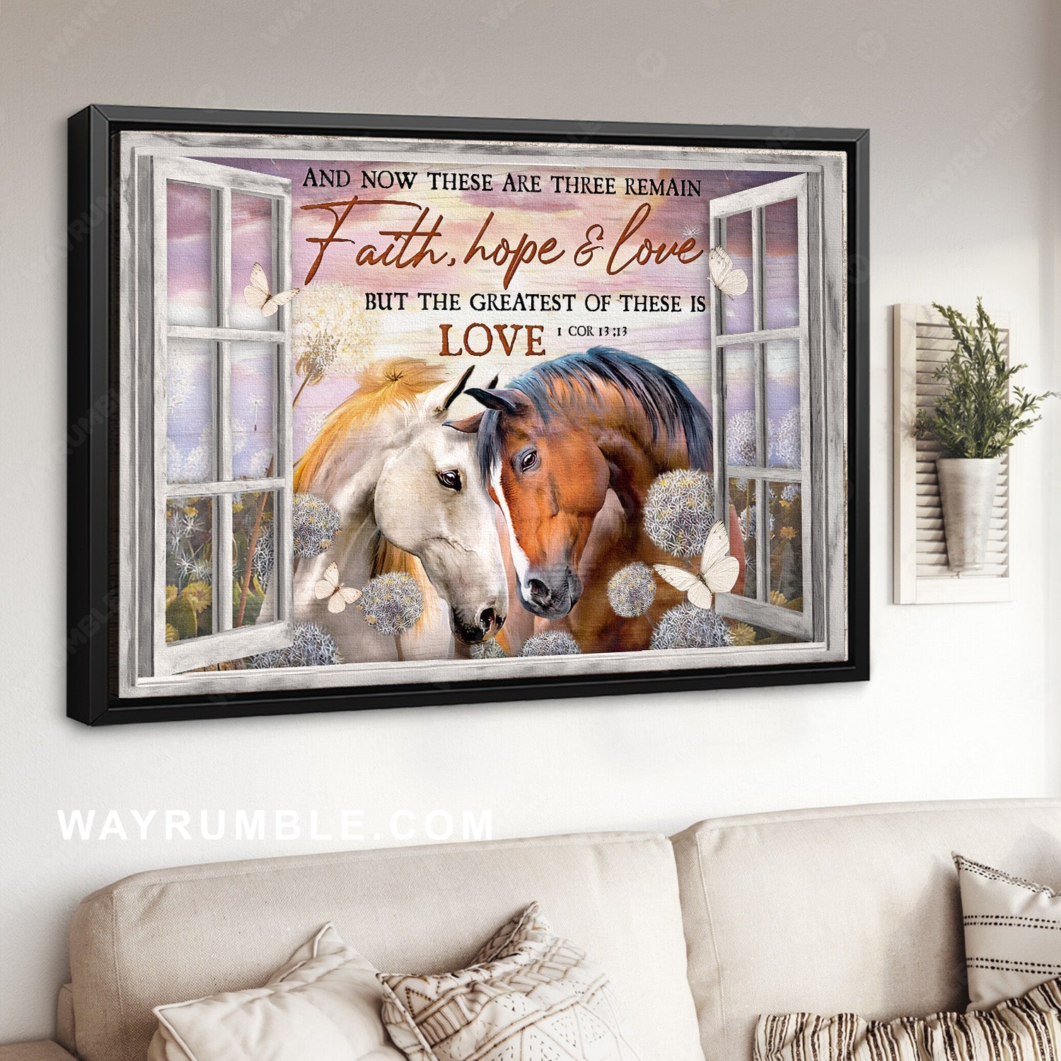 Watercolor horse, Cozy farm, Colorful sunset, Faith, Hope, Love - Jesus Landscape Canvas Prints, Home Decor Wall Art