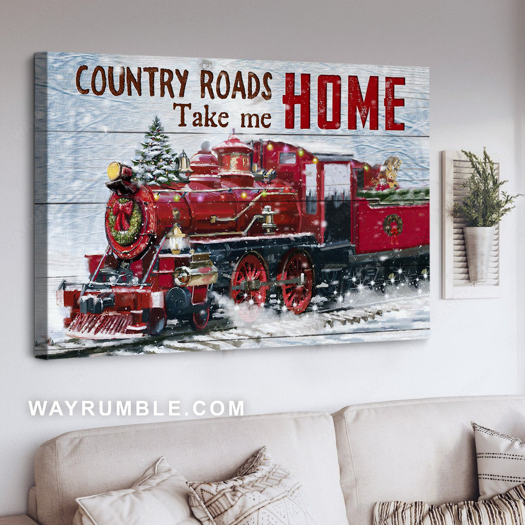 Christmas train, Beautiful scene, Country roads take me home - Jesus Landscape Canvas Prints, Home Decor Wall Art