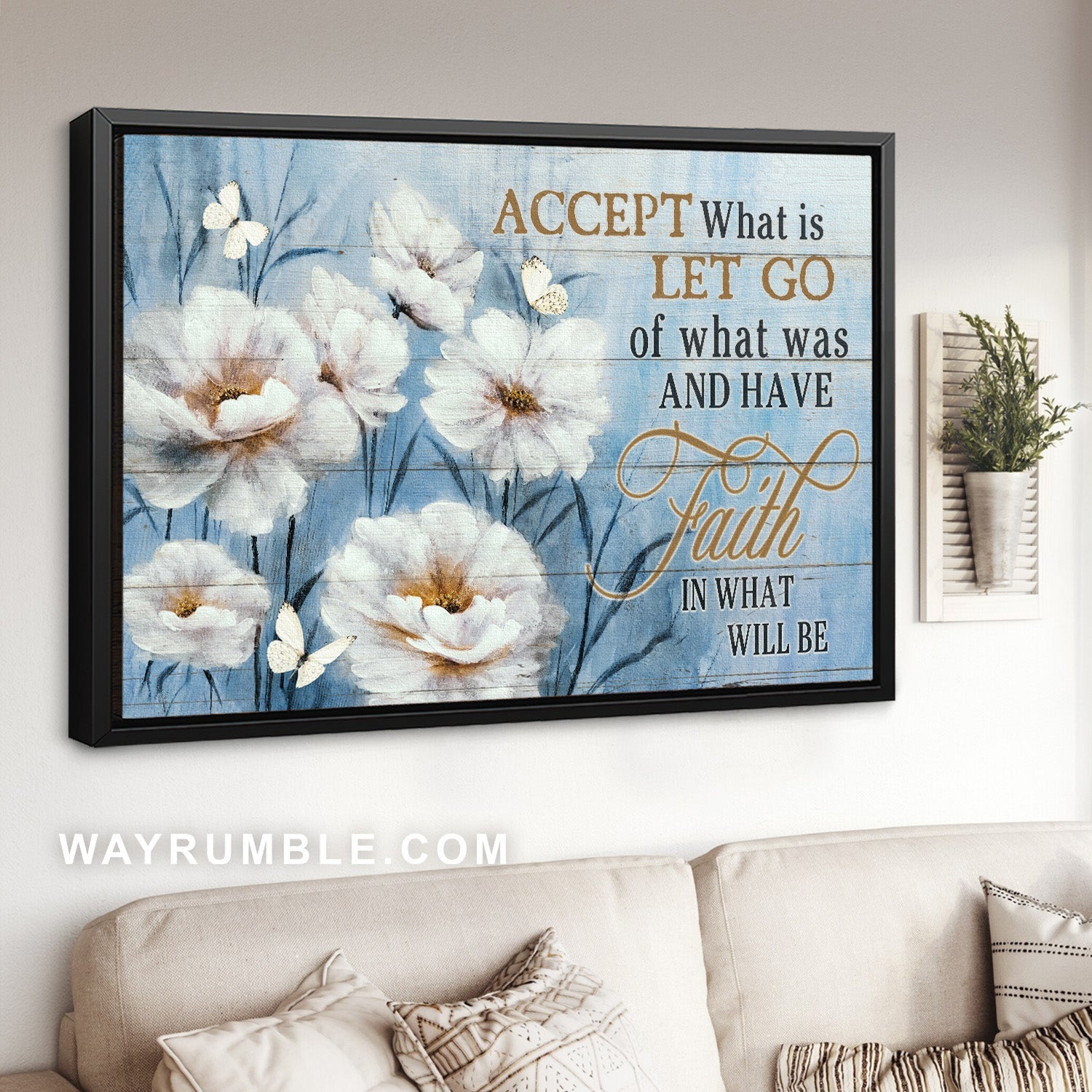 Watercolor garden, White flower field, Butterfly, Accept what is let go - Jesus Landscape Canvas Prints, Home Decor Wall Art