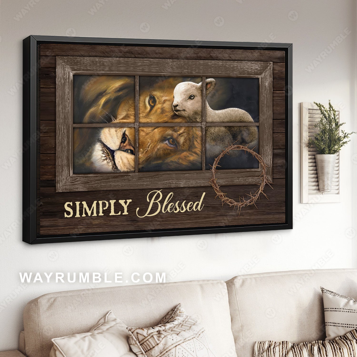 Lovely lamb, Watercolor lion of Judah, Unique crown of thorn, Simply blessed - Jesus Landscape Canvas Prints, Home Decor Wall Art