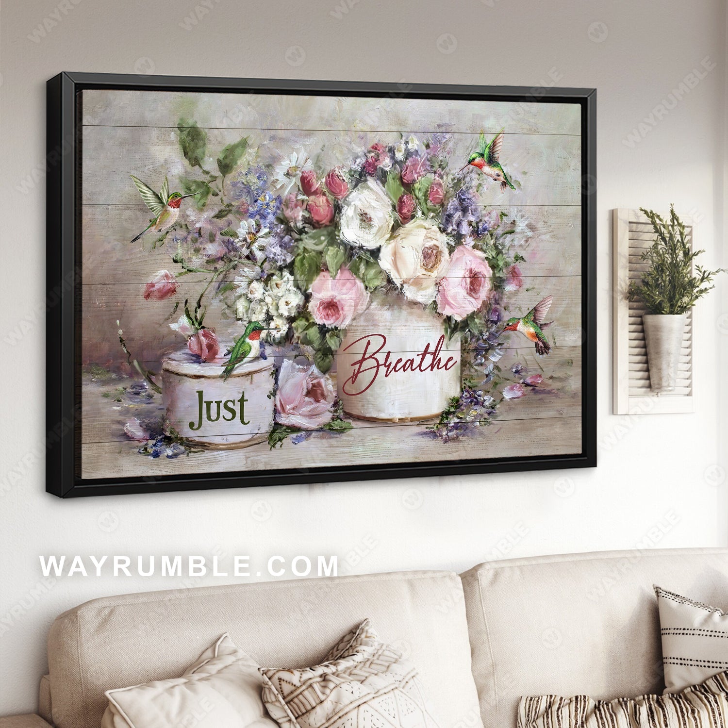 Pastel flower, Watercolor drawing, Lovely hummingbird, Just breathe - Jesus Landscape Canvas Prints, Home Decor Wall Art