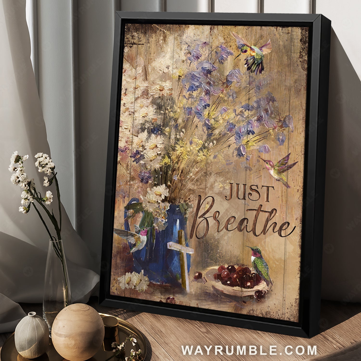 Watercolor flower, Lovely hummingbird, Blue vase, Just breathe - Jesus Portrait Canvas Prints, Home Decor Wall Art