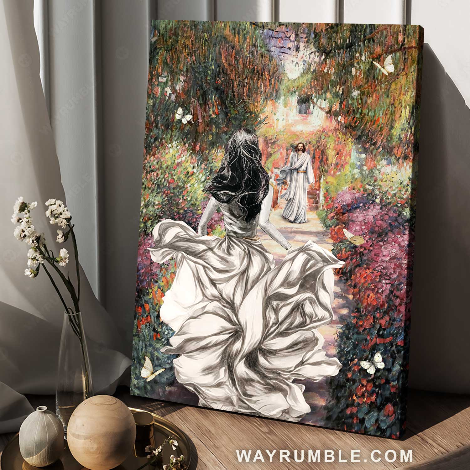 Magic forest, Colorful flower, Running girl, Walking with Jesus - Jesus Portrait Canvas Prints, Home Decor Wall Art