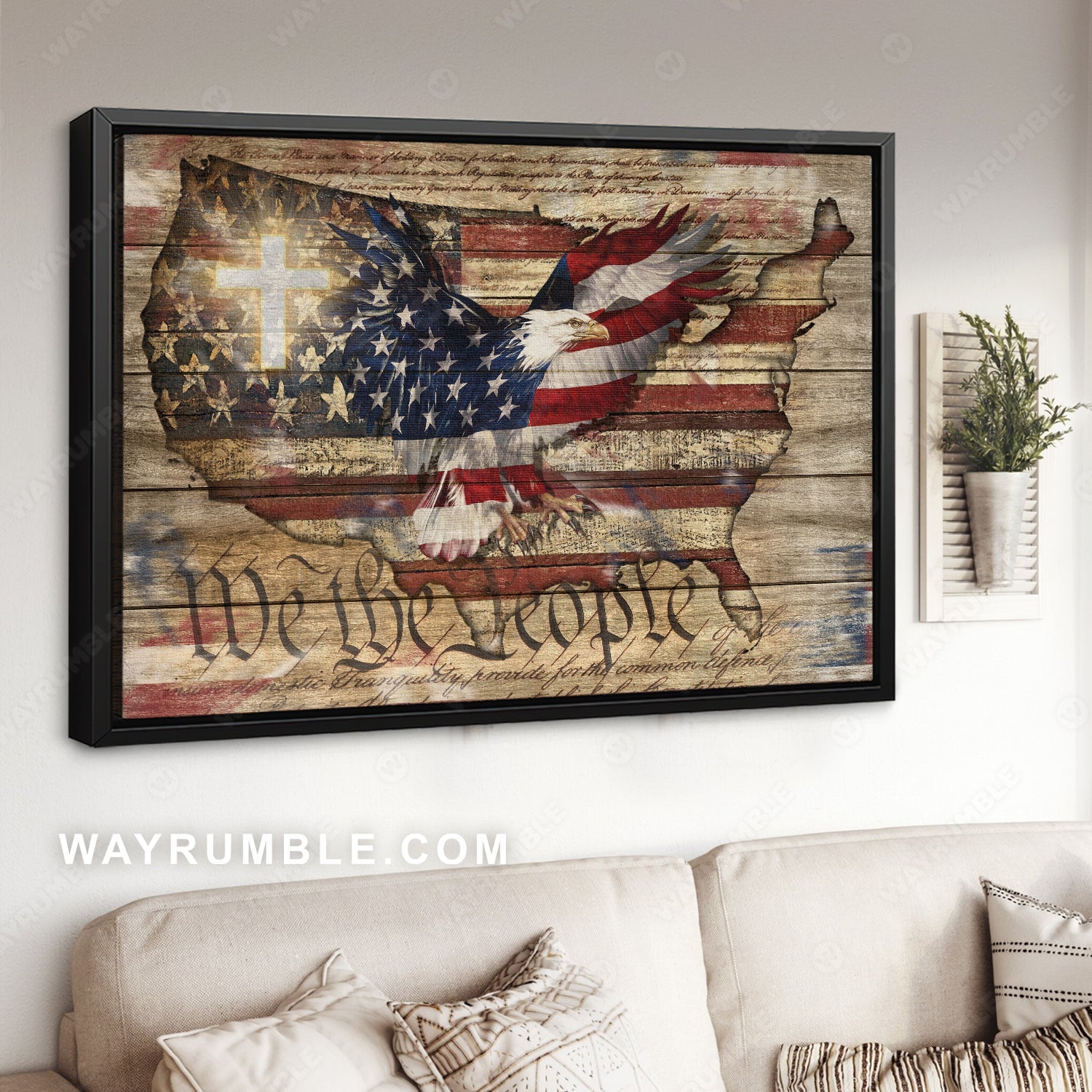 Beautiful eagle painting, White cross, Amazing US flag, We the people - Jesus Landscape Canvas Prints, Christian Wall Art