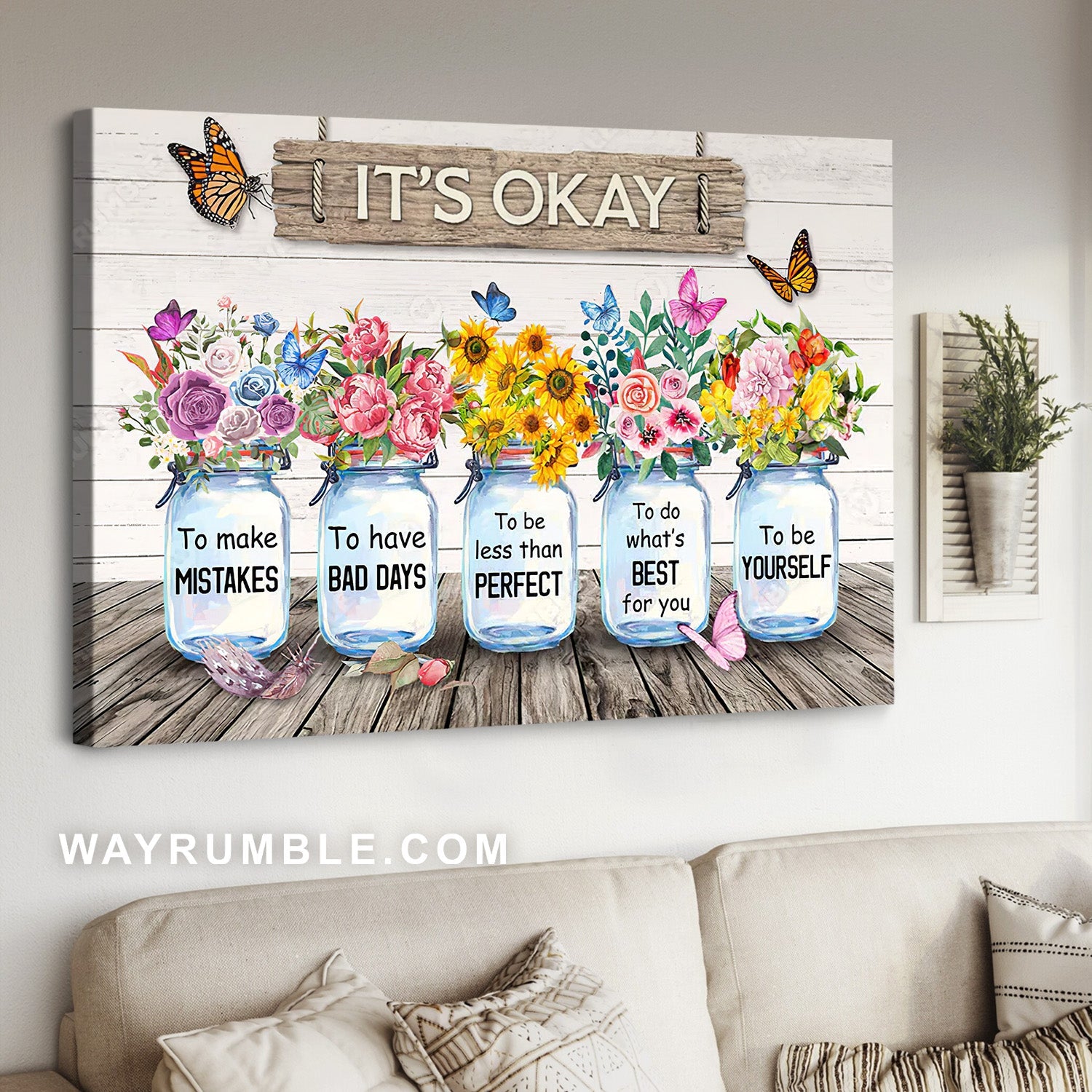 Garden flower, Mason jars, Flower painting, It's okay to be yourself - Jesus Landscape Canvas Prints, Christian Wall Art