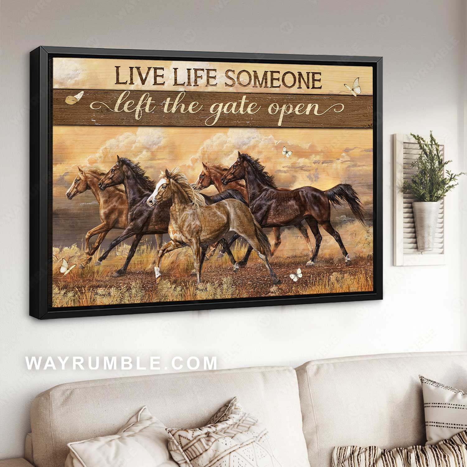 Running horse, Rice field, Small butterfly, Live like someone left the gate open - Jesus Landscape Canvas Prints, Home Decor Wall Art