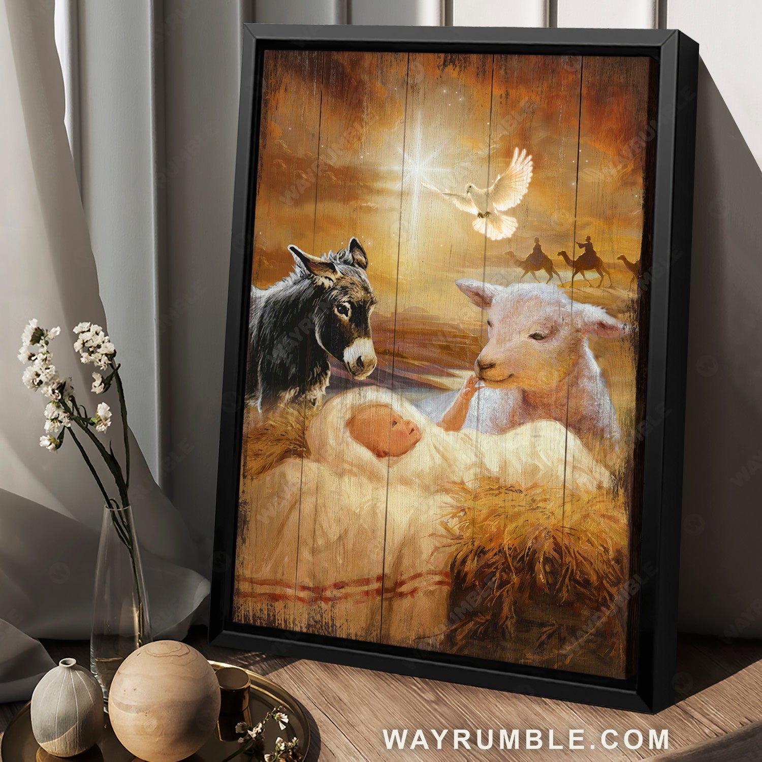 Jesus was born, Lovely Lamb of God, Stunning night, Light cross - Jesus Portrait Canvas Prints, Home Decor Wall Art