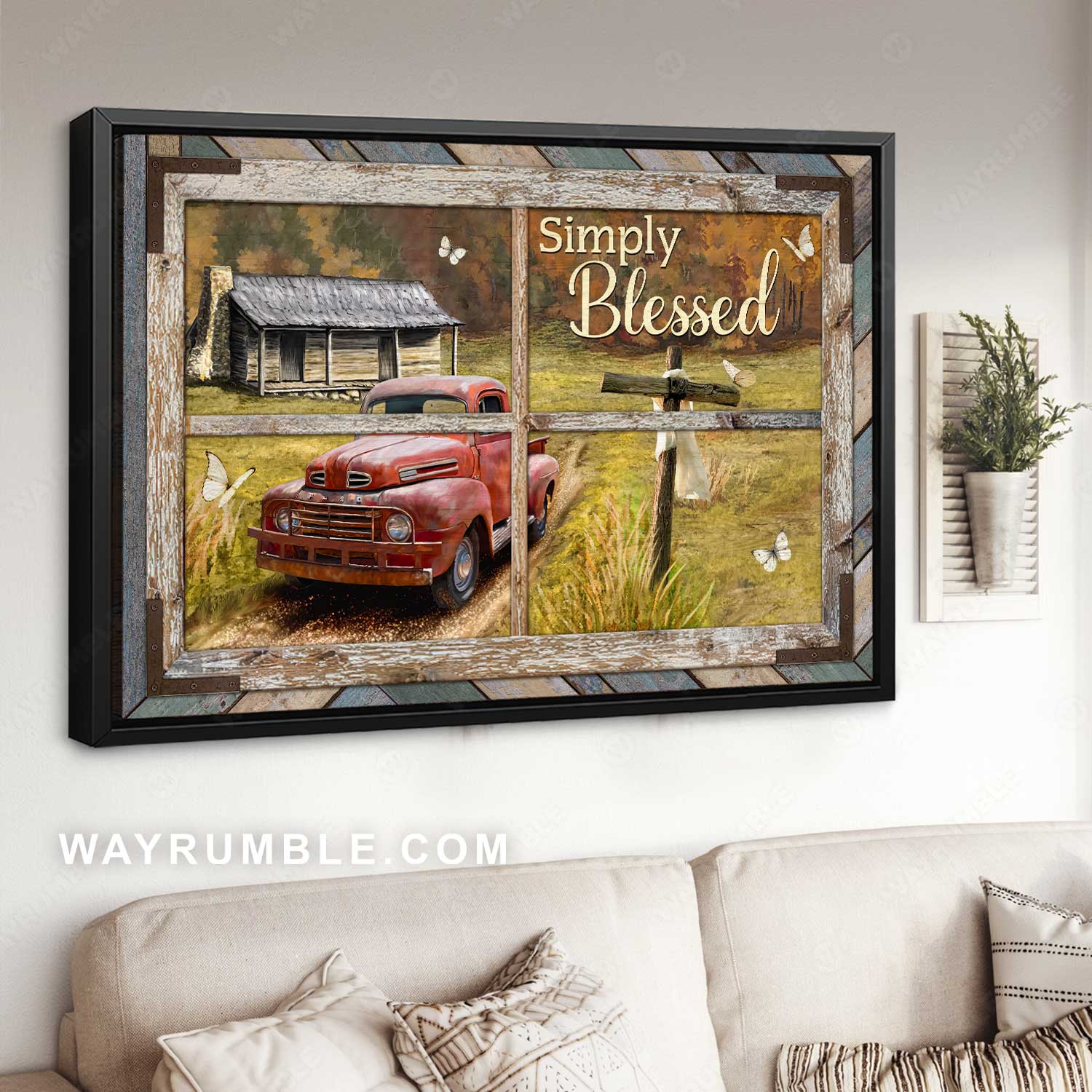 Green meadow land, Vintage ladybug car, Beautiful countryside, Simply blessed - Jesus Landscape Canvas Prints, Home Decor Wall Art