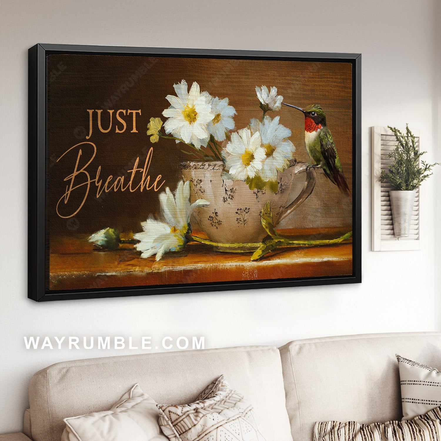 Vintage tea cup, Stunning daisy, Colorful hummingbird, Just breathe - Jesus Landscape Canvas Prints, Home Decor Wall Art