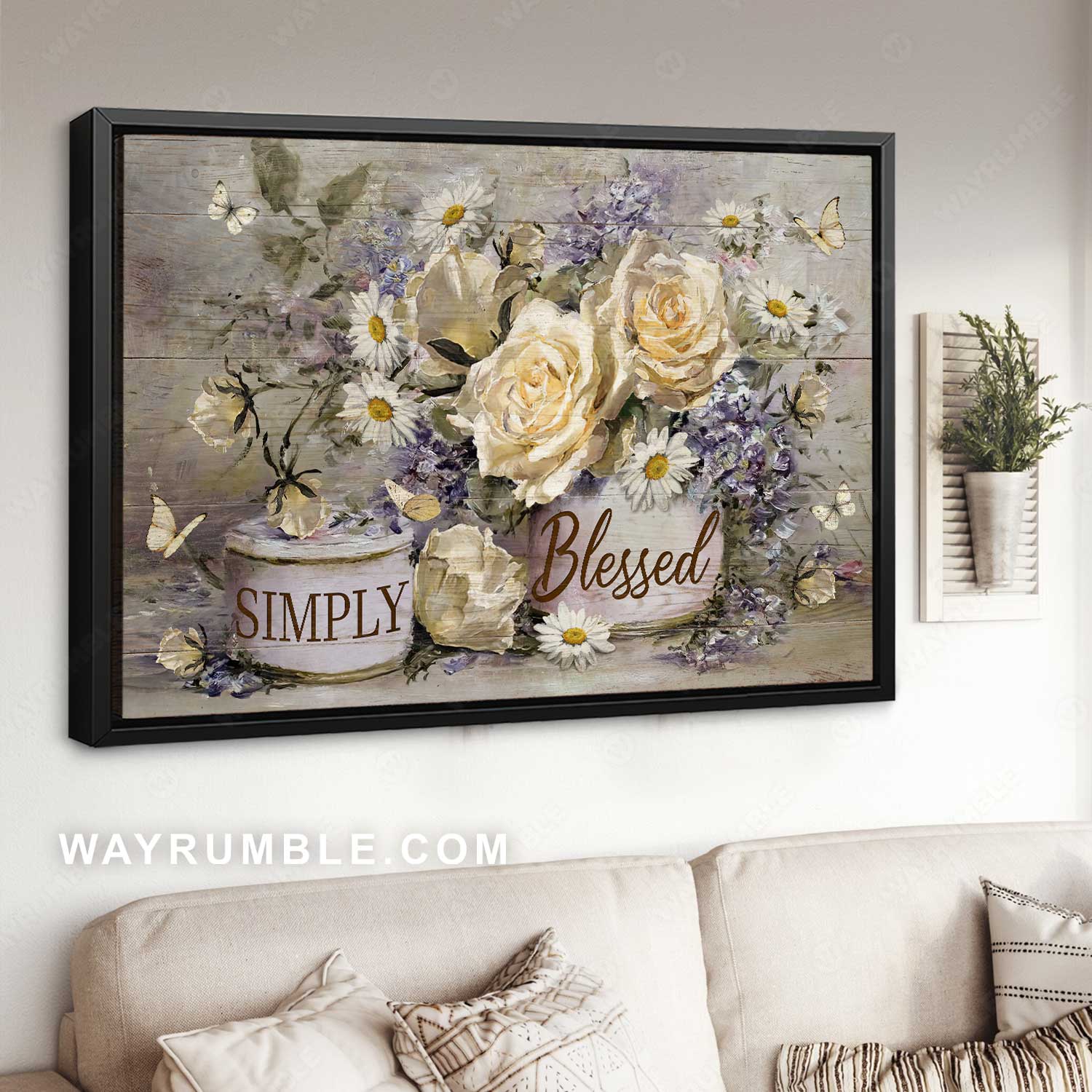 Antique artwork, Vintage flower, Yellow butterfly, Simply blessed - Jesus Landscape Canvas Prints, Home Decor Wall Art