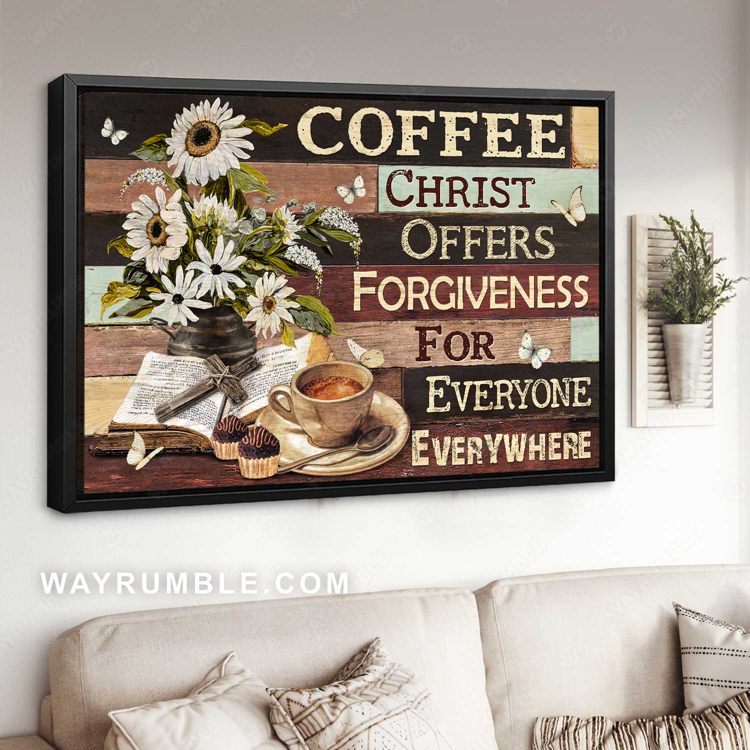 Vintage daisy, Coffee drawing, Cupcake, Christ offers forgiveness for everyone - Jesus Landscape Canvas Prints, Home Decor Wall Art