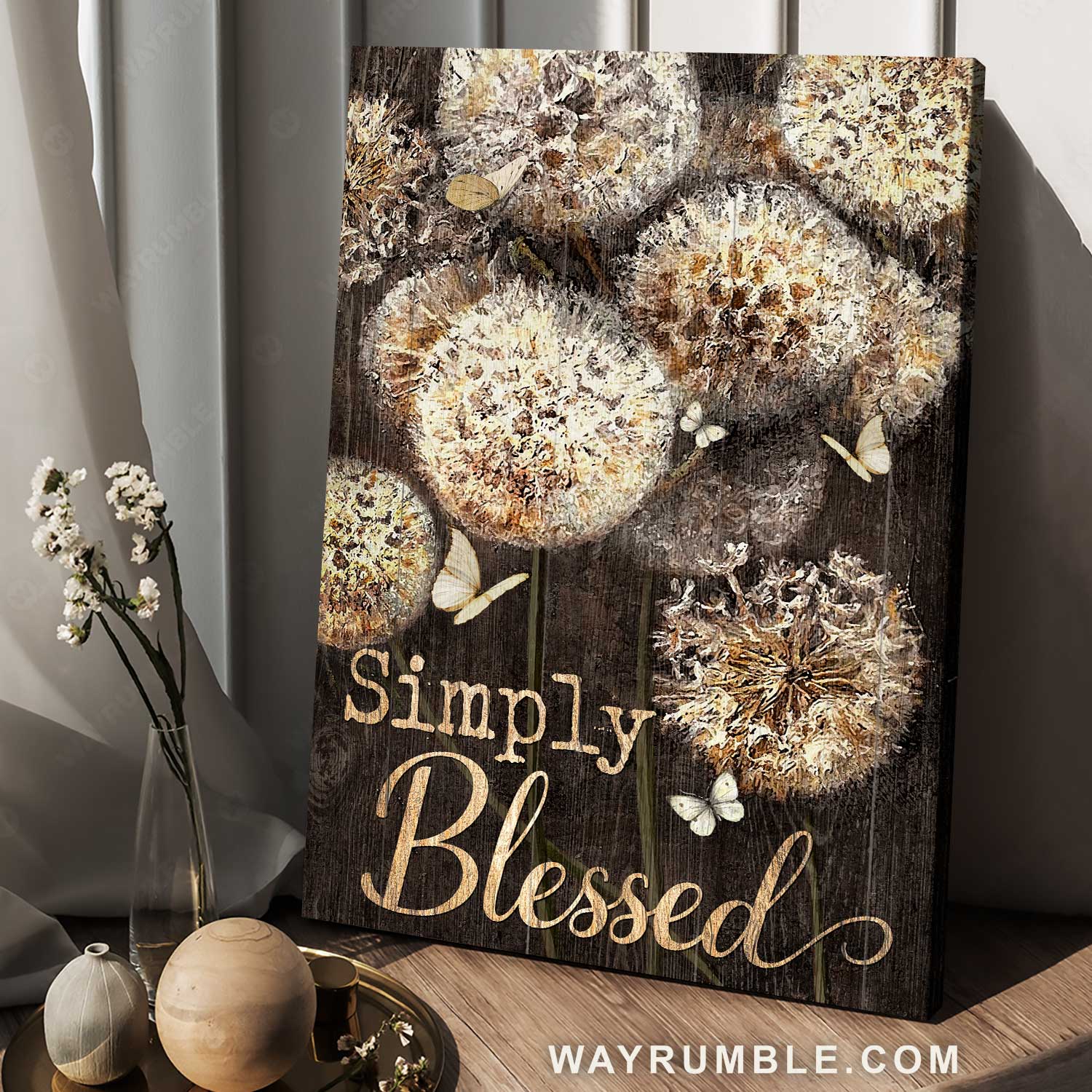 Dried dandelion painting, Yellow butterfly, Home Decoration, Simply blessed - Jesus Portrait Canvas Prints, Home Decor Wall Art