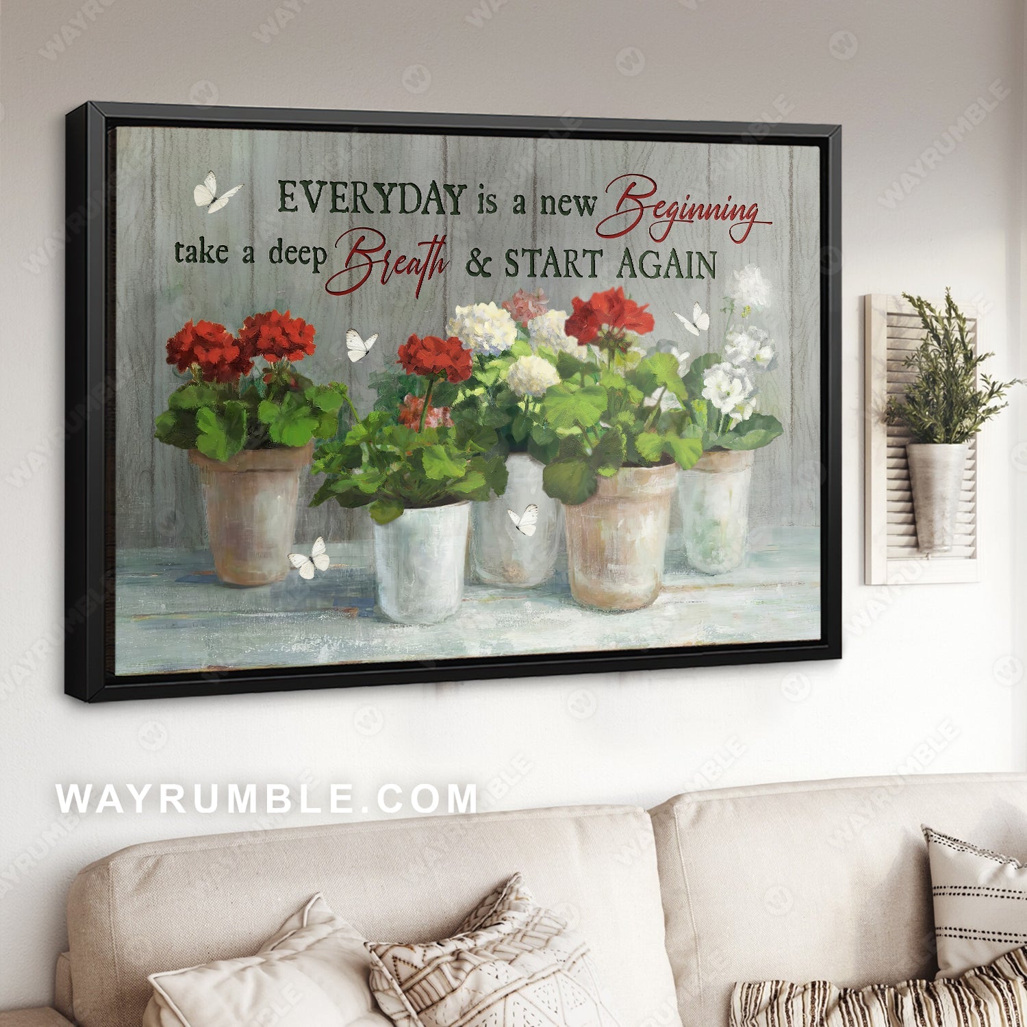 Watercolor hydrangea flower, White butterfly, Every day is a new beginning - Jesus Landscape Canvas Prints, Home Decor Wall Art