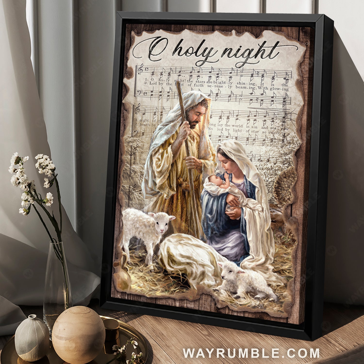 Jesus was born, Maria painting, Music sheet background, O holy night - Jesus Portrait Canvas Prints, Home Decor Wall Art