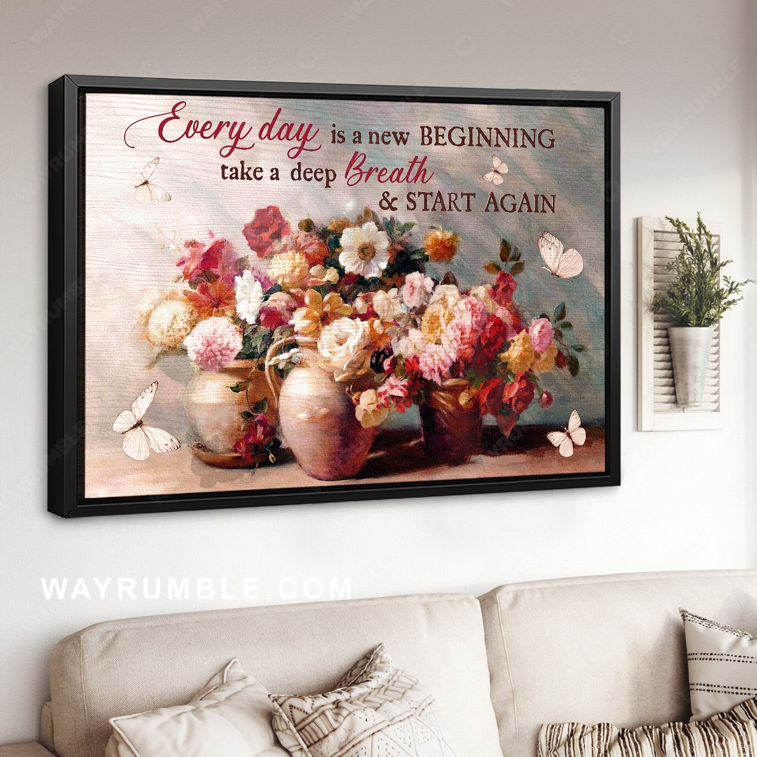 Vintage flower, Colorful drawing, Pretty butterfly, Every day is a new beginning - Jesus Landscape Canvas Prints, Home Decor Wall Art