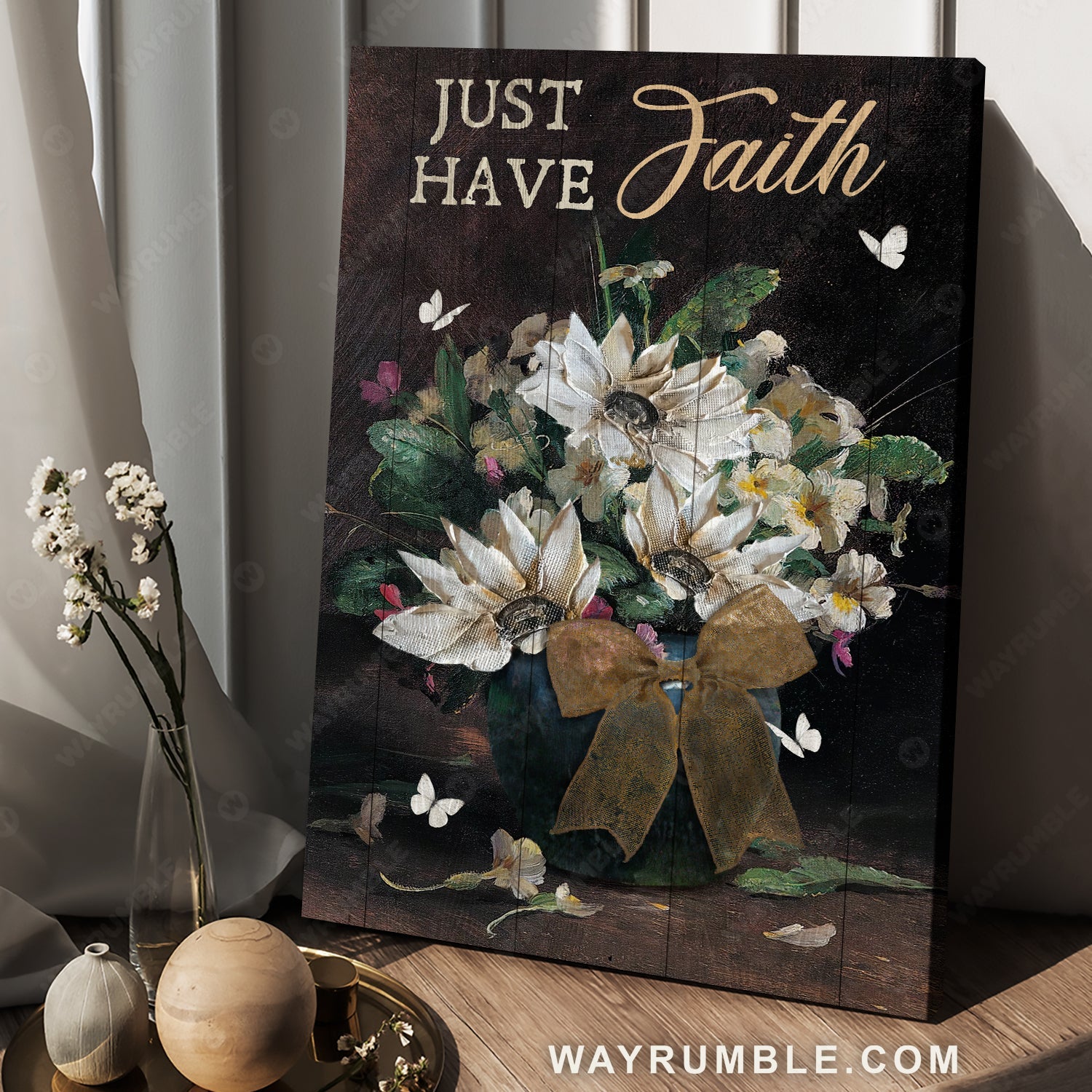 Gift for flower lover, Home Decoration, White butterfly, Just have faith - Jesus Portrait Canvas Prints, Home Decor Wall Art