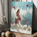 Lovely lamb, Walking with Jesus, Beautiful cardinal, Blue forest - Jesus Portrait Canvas Prints, Home Decor Wall Art