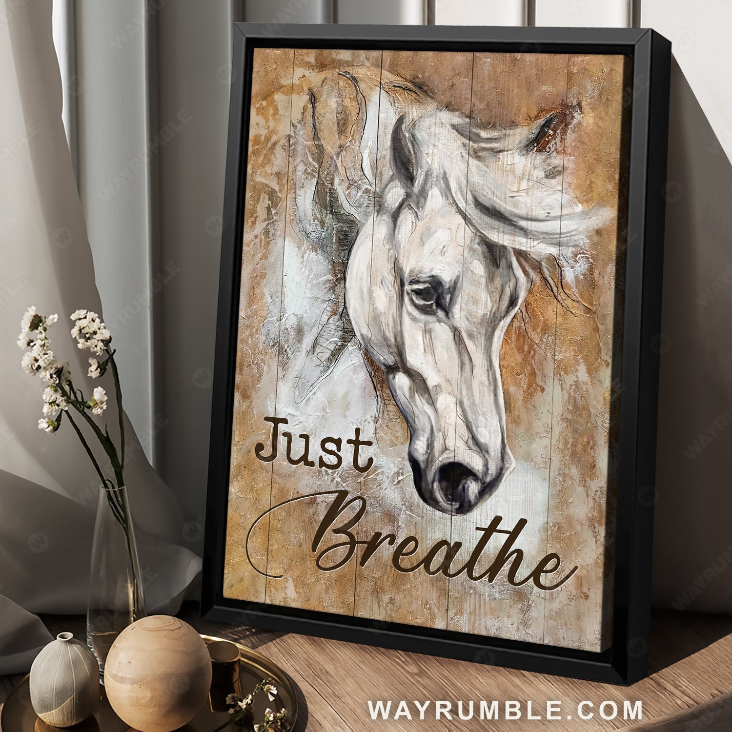 Watercolor horse, Home Decoration, Wooden background, Just breathe - Jesus Portrait Canvas Prints, Home Decor Wall Art