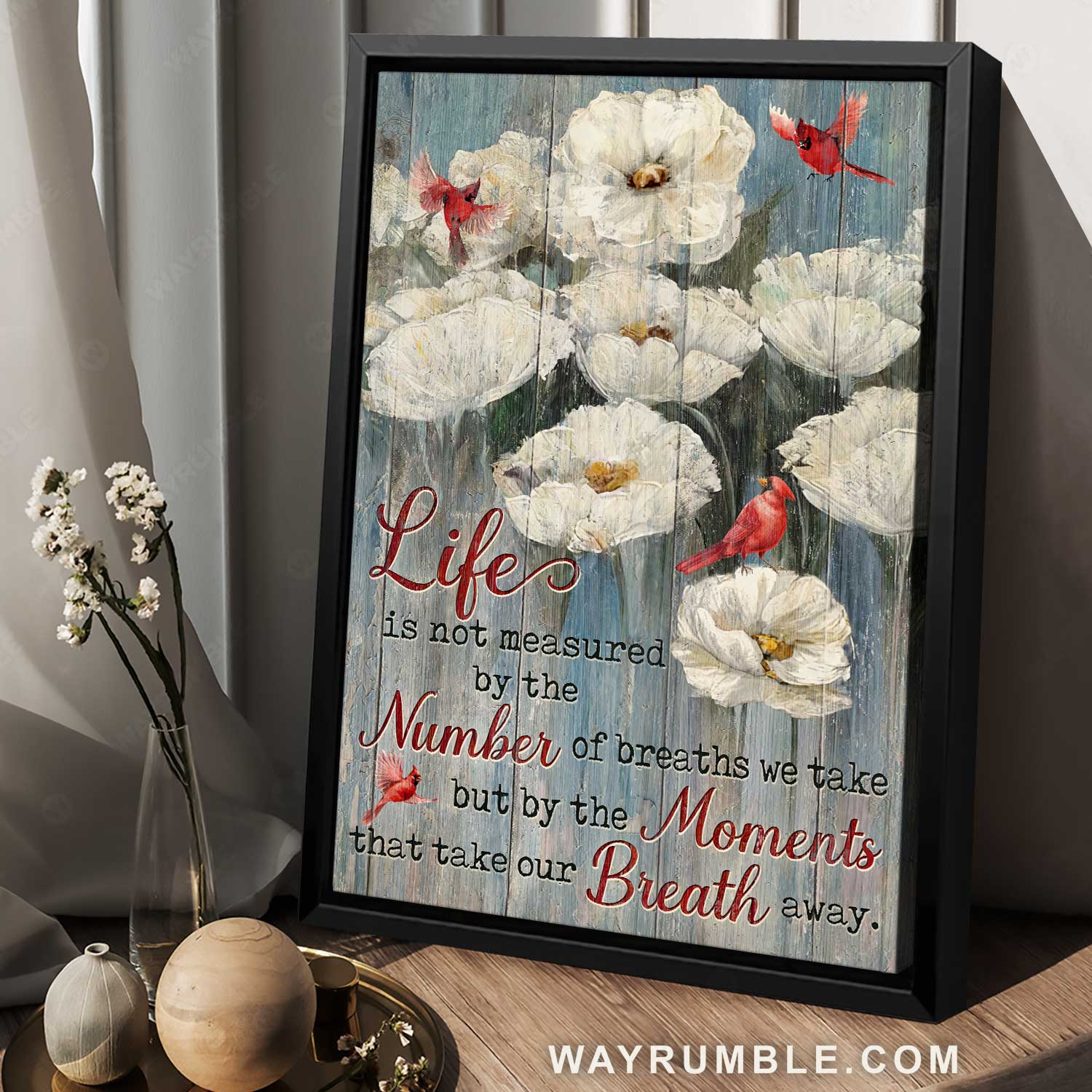 White camellia, Pretty cardinal, Life is not measured by the number of breaths - Jesus Portrait Canvas Prints, Home Decor Wall Art