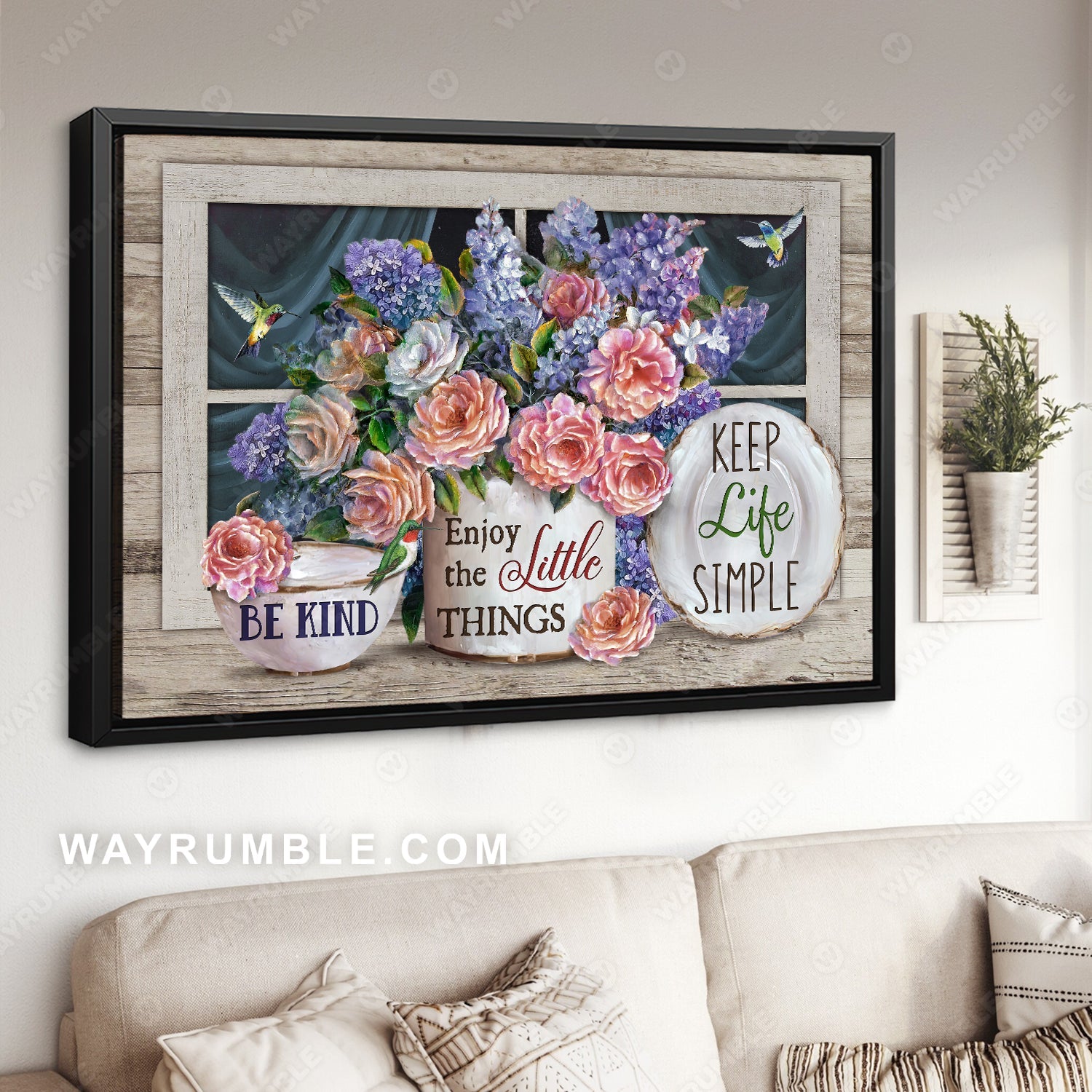 Beautiful rose, Purple lavender, Lovely hummingbird, Enjoy the little things - Jesus Landscape Canvas Prints, Home Decor Wall Art
