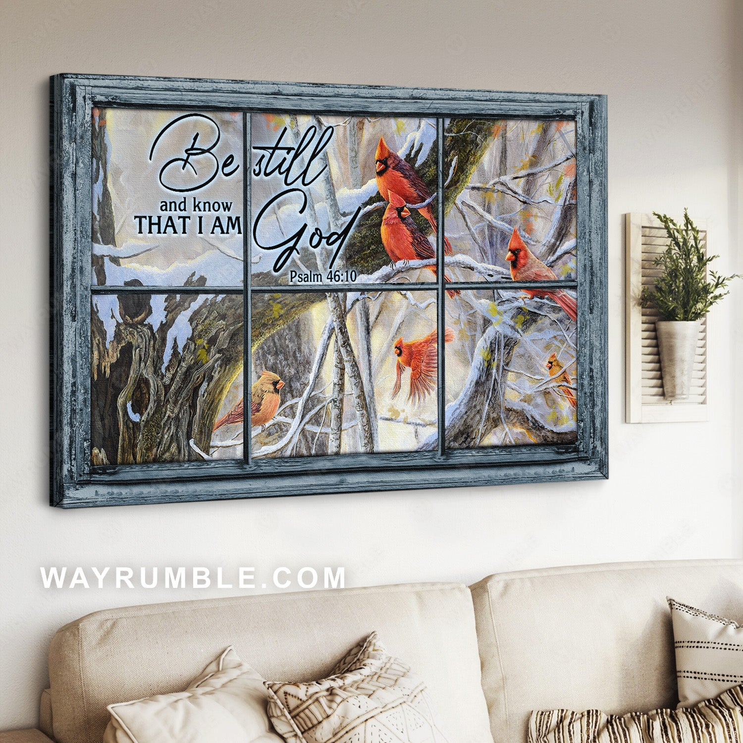 Pretty forest, Red cardinal, Home Decor, Be still and know that I am God - Jesus Landscape Canvas Prints, Home Decor Wall Art