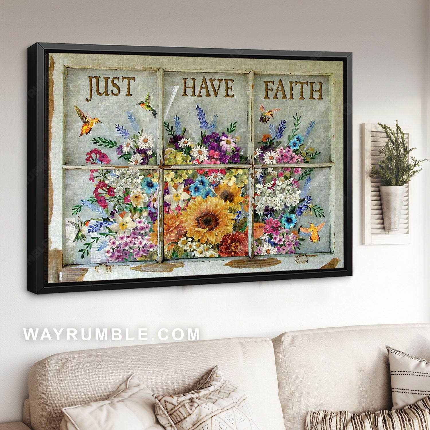 Colorful drawing, Pretty flower, Unique hummingbird, Just have faith - Jesus Landscape Canvas Prints, Home Decor Wall Art