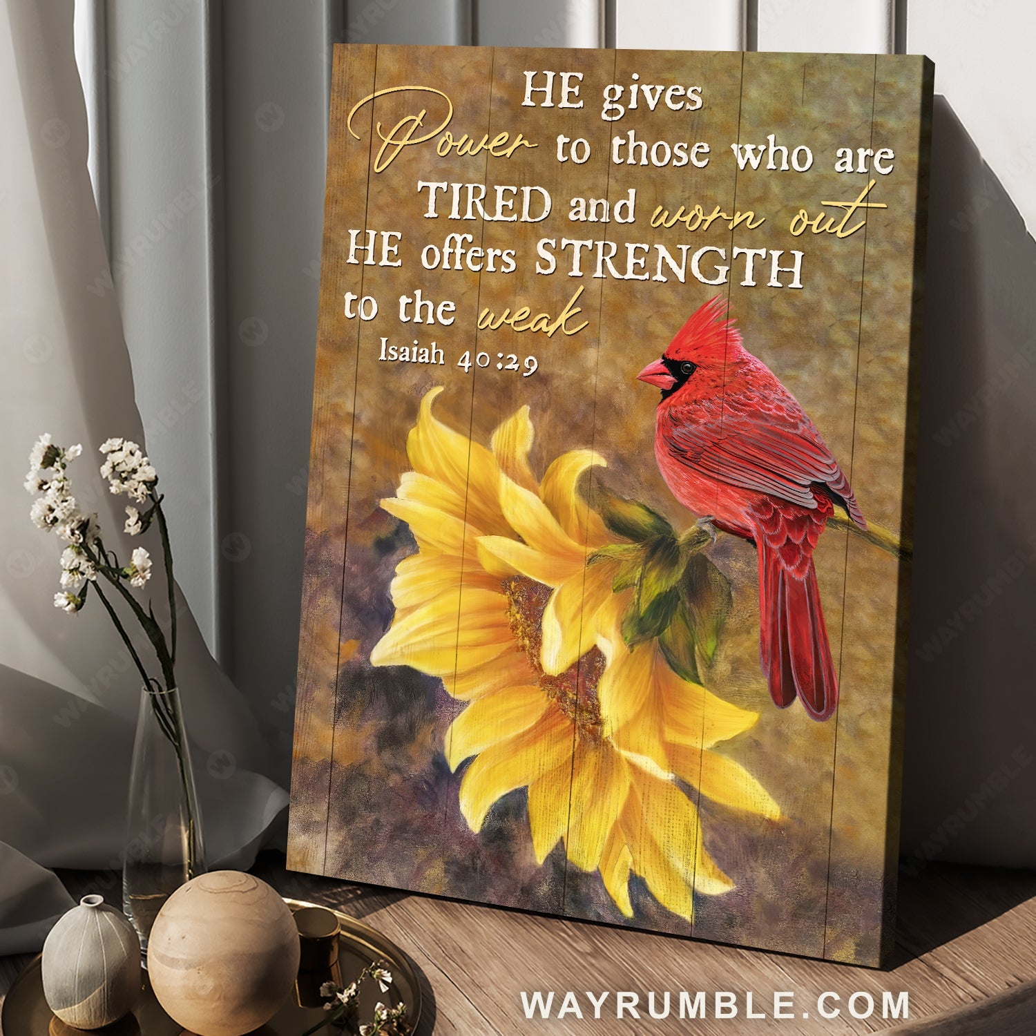 Beautiful sunflower, Red cardinal, He gives power to those who are tired - Jesus Portrait Canvas Prints, Home Decor Wall Art