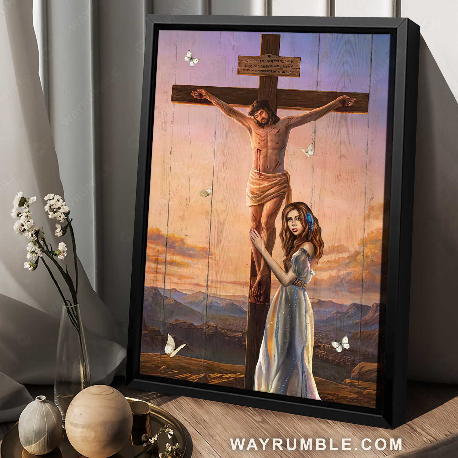 Pray for healing, Jesus on the cross, Stunning sunset, Beautiful girl - Jesus Portrait Canvas Prints, Home Decor Wall Art