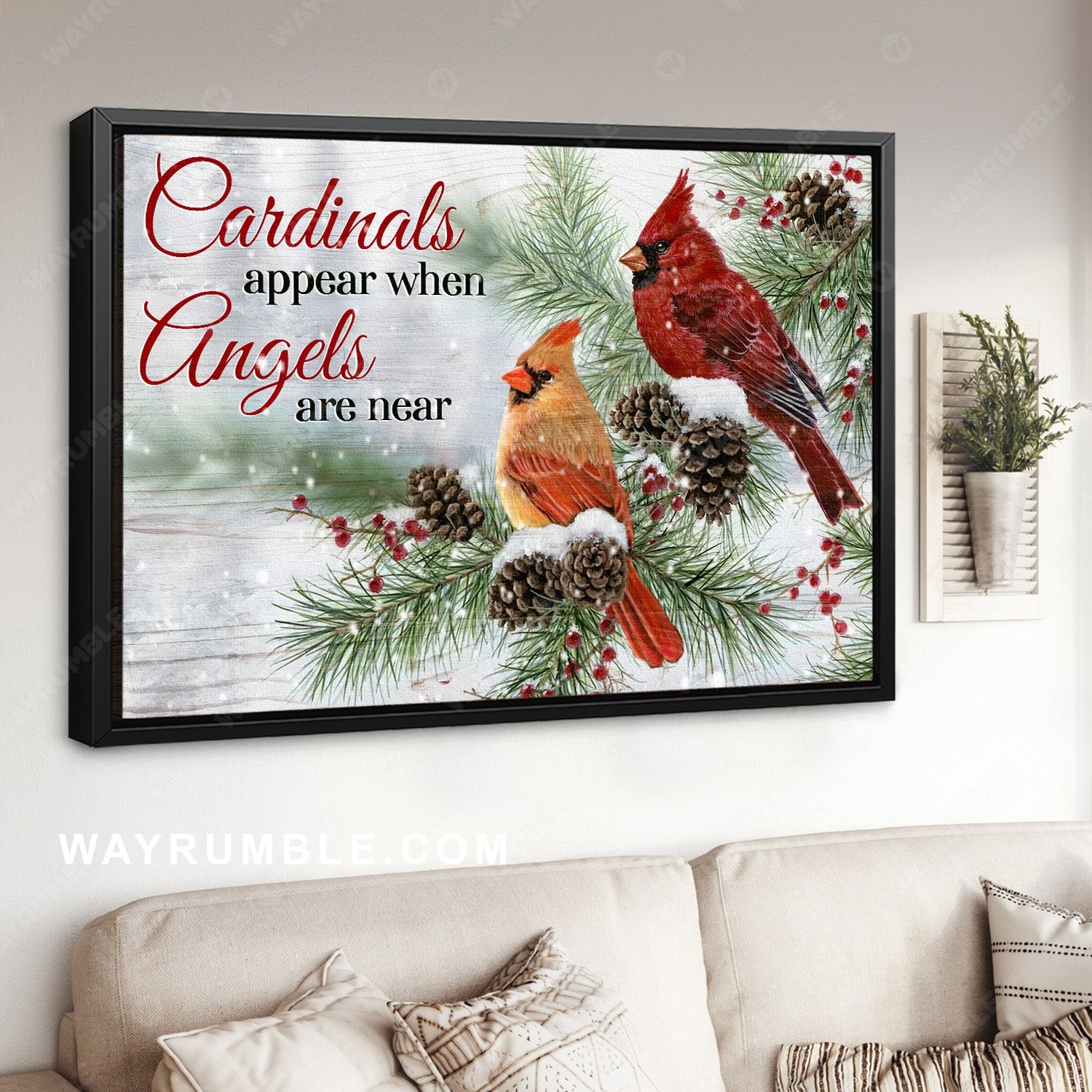 Pinecone forest, Stunning cardinal, Cardinals appear when angels are near - Jesus Landscape Canvas Prints, Home Decor Wall Art