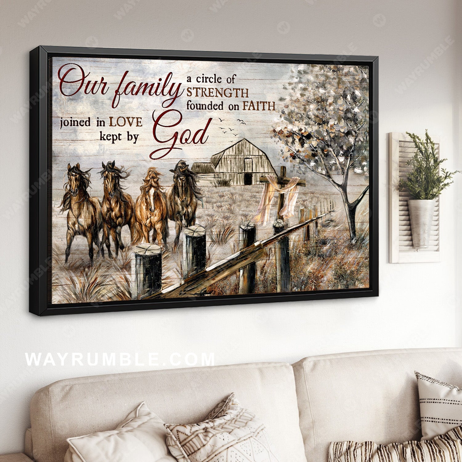 Stunning farm, Quarter horse, Our family is circle of strength found on faith - Jesus Landscape Canvas Prints, Home Decor Wall Art