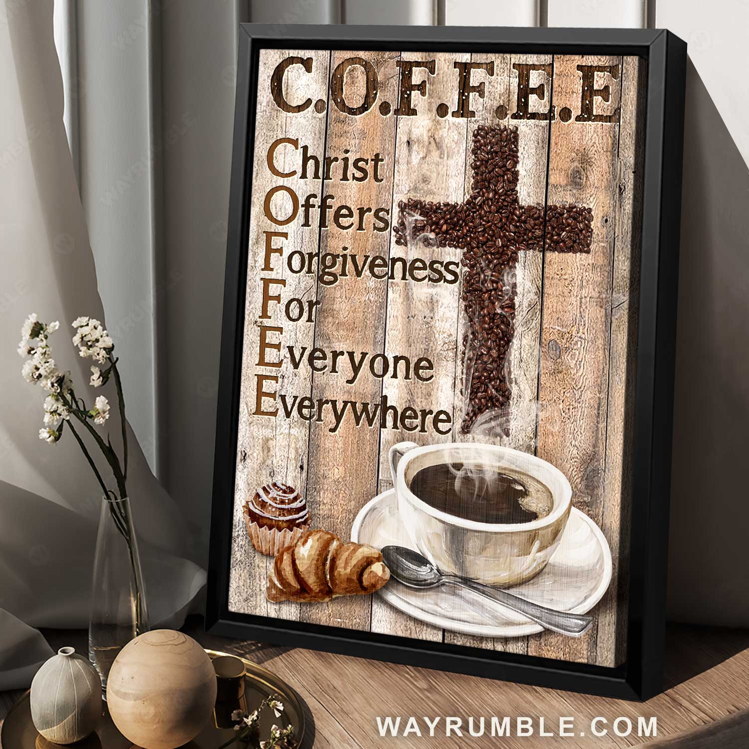 Hot coffee, America breakfast, Christ offers forgiveness for everyone - Jesus Portrait Canvas Prints, Home Decor Wall Art