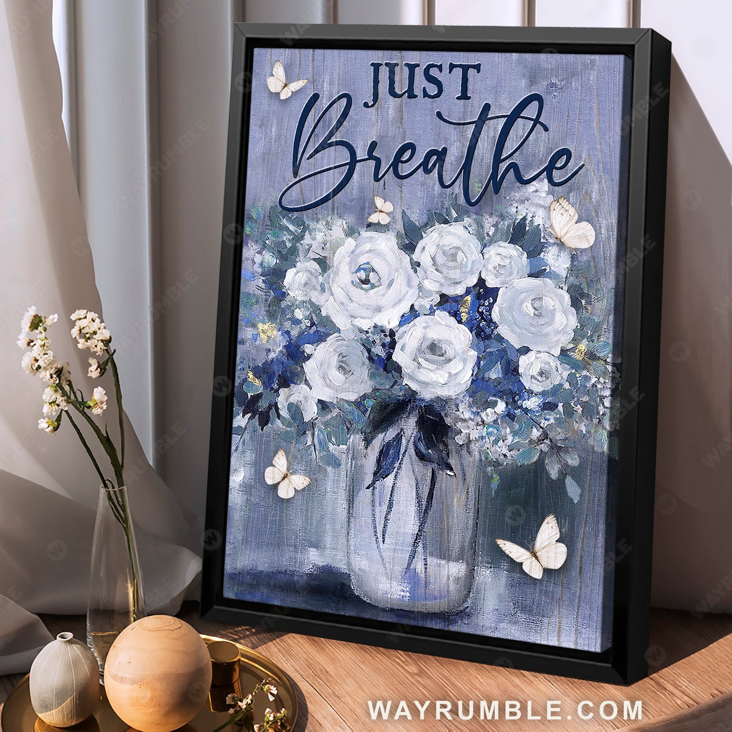 White rose, Gift for flower lover, Beautiful butterfly, Just breathe - Jesus Portrait Canvas Prints, Home Decor Wall Art