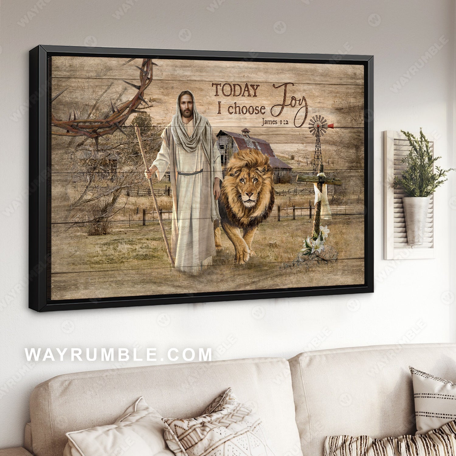 Lion of Judah, Countryside painting, Jesus drawing, Today I choose joy - Jesus Landscape Canvas Prints, Home Decor Wall Art