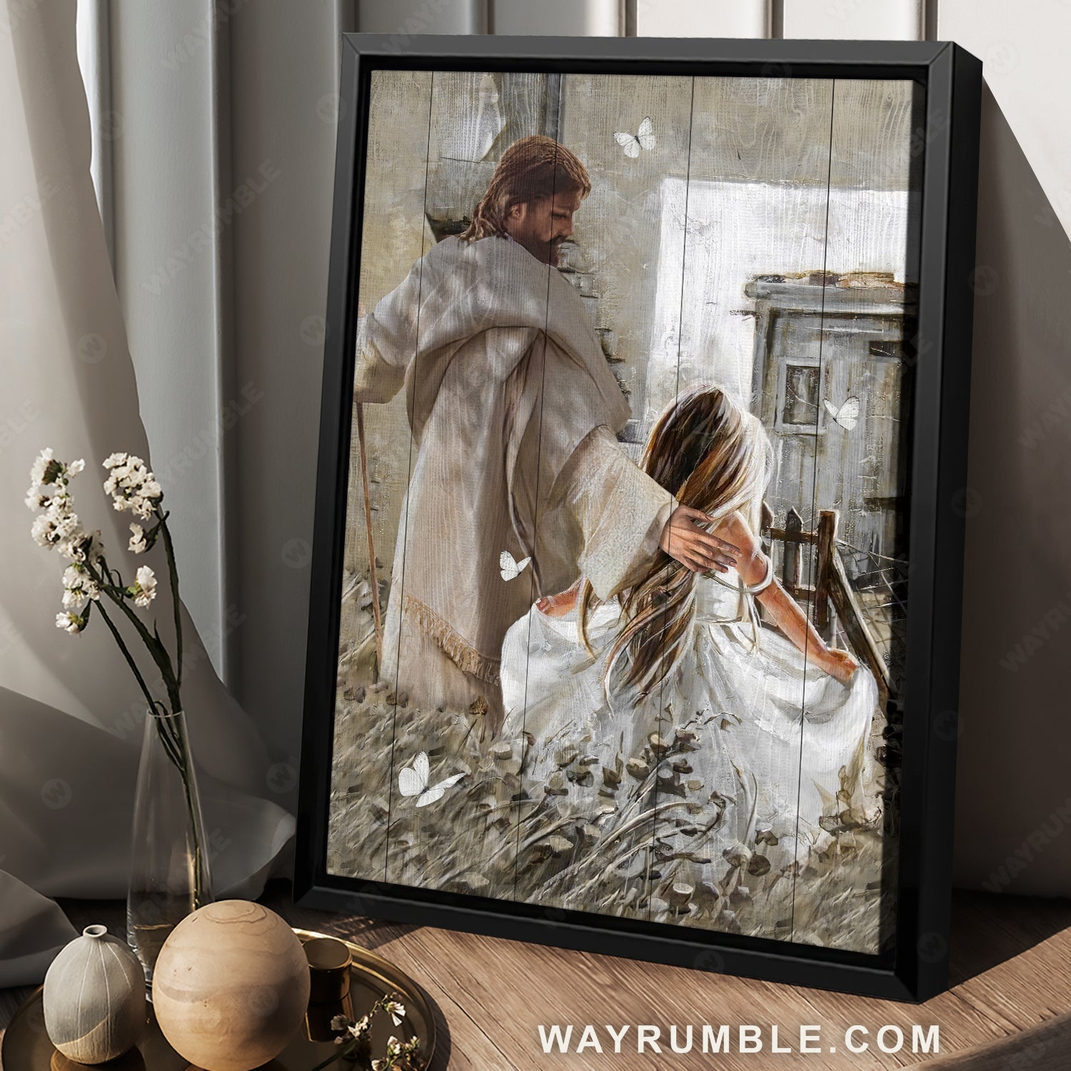 Beautiful little girl, Watercolor painting, Walking with Jesus - Jesus Portrait Canvas Prints, Home Decor Wall Art