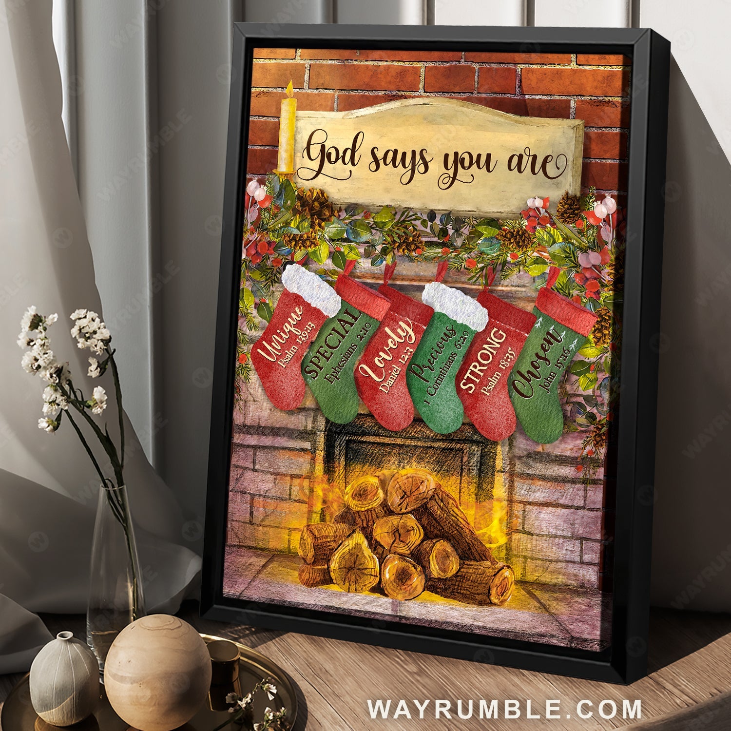 Christmas stocking, Beautiful flower, Vintage house, God says you are unique - Jesus Portrait Canvas Prints, Home Decor Wall Art