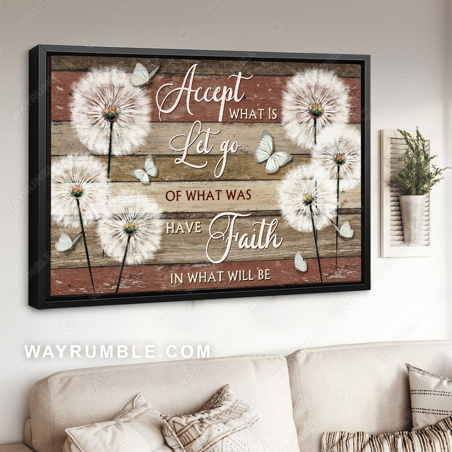 Brilliant dandelion field, White butterfly, Accept what is let go - Jesus Landscape Canvas Prints, Christian Wall Art