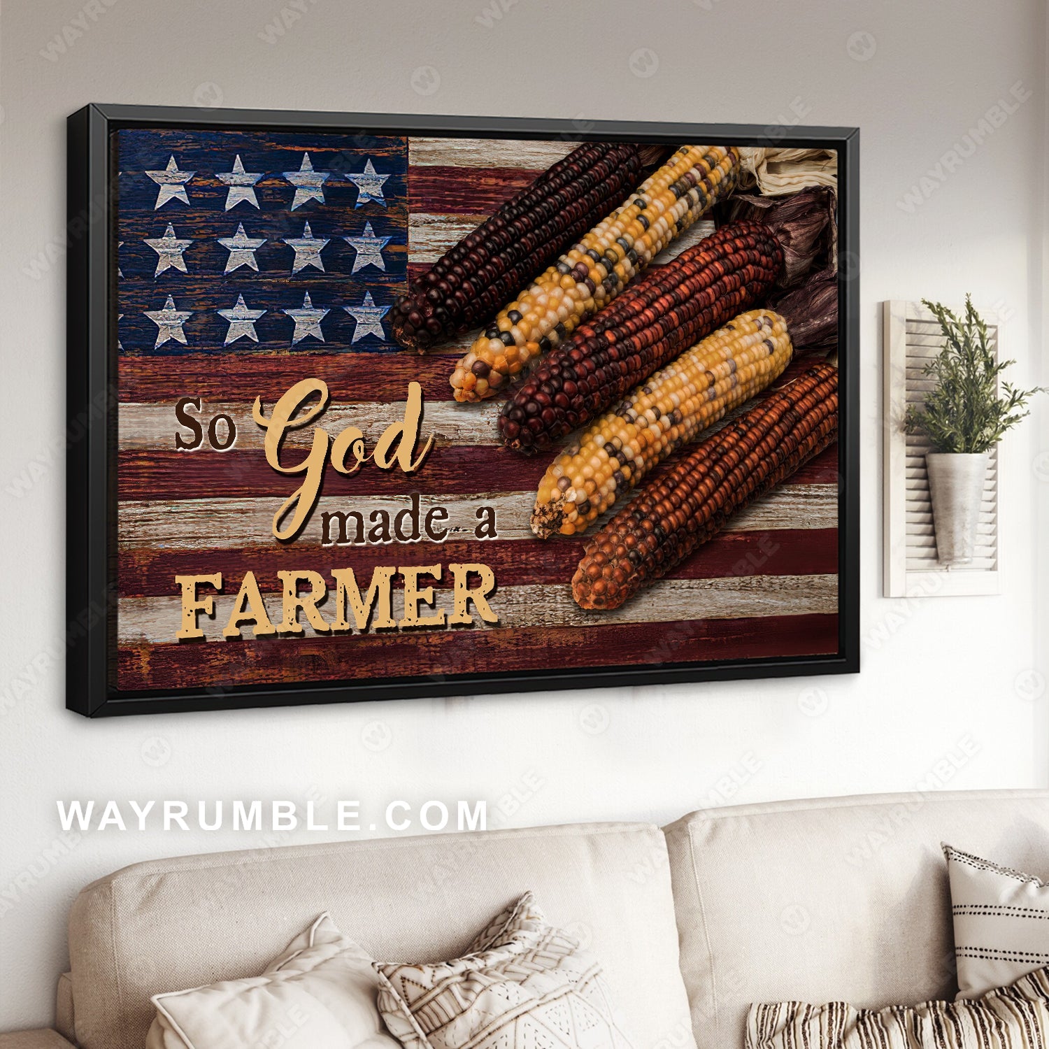 Pretty corn drawing, US flag background, So God made a farmer - Jesus Landscape Canvas Prints, Home Decor Wall Art